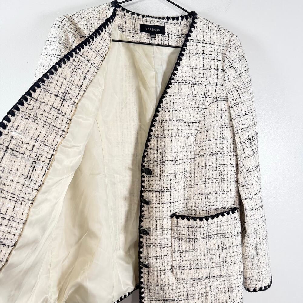 Talbots Tipped Tweed Blazer White & Black Button Corpcore Office Workwear Sz 6 - Picture 10 of 11